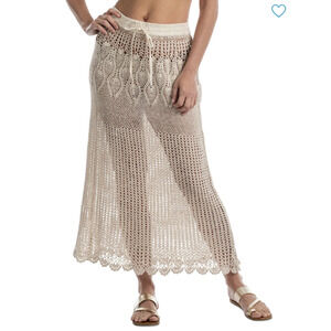 Dotti Crochet Midi Skirt in Beige